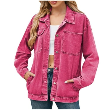 Dealovy Denim Jackets for Women Trendy Oversized Button down Jacket Long Sleeve Jean Biker Coat