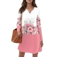 thumbnail image 5 of Women's Autumn Winter Long-sleeved Casual V-Neck Midi Dress with Floral Print, Pocket-Free, Pink, Size M, 5 of 5