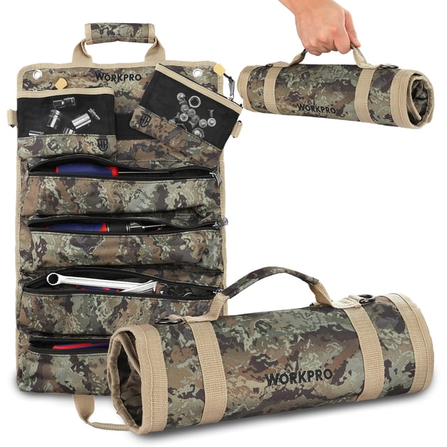 Bolsa enrollable para herramientas WORKPRO con bolsas desmontables y 6 bolsillos