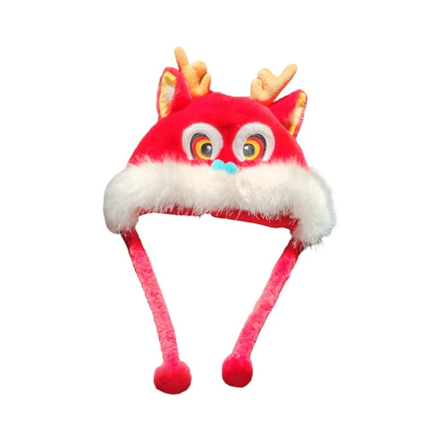 Gorro cálido de invierno, gorro de dragón de año Nuevo, protección para los oídos, gorro con cabeza de dragón, gorro de Animal de dibujos animados, Yinane Sombrero de danza del león