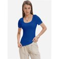 thumbnail image 2 of Women's Summer Scoop Neck Short Sleeve T-Shirts Ribbed Knit Slim Fitted Casual Basic Top, 2 of 6