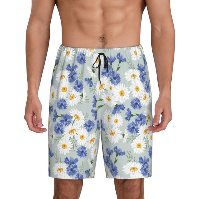 Balery Daisies Flowers Pantalones cortos de pijama de punto de algodón para hombre con cinturilla y bolsillos-X-Large