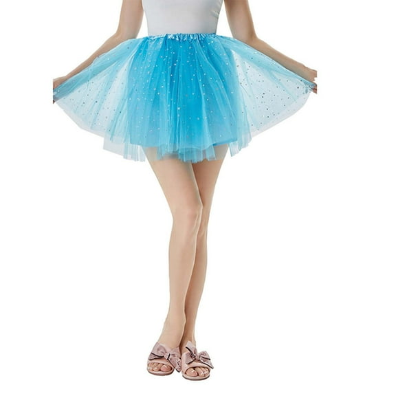 Riforla Women's Carnival Festival Sparkly A Line Party Tutu Skirt with Inner and Overlay Puffy Half Skirt Skirts for Women Trendy Sky Blue One Size