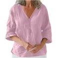 thumbnail image 2 of Summer Tops for Women Viikei Womens Tops Plus Size,Women's Loose Casual Solid Color 3/4 Sleeve Long Sleeved V-neck Top/shirt Pink M, 2 of 6