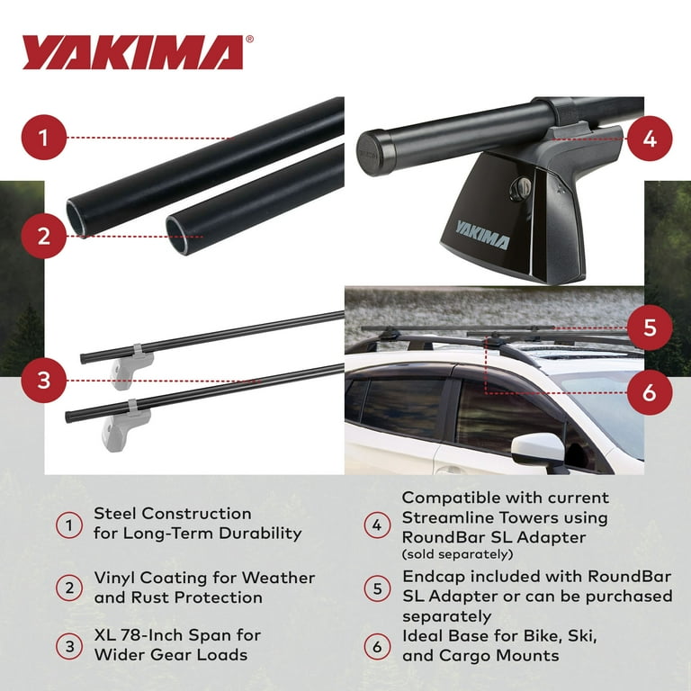 Yakima RoundBar XL 78 Inch Steel Round Roof Rack System Crossbars