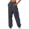 thumbnail image 2 of PNTUTB Women's Elastic Waistband Solid Color Trousers Casual Cuffed Hem Sport Long Pants with Multiple Pockets, 2 of 6