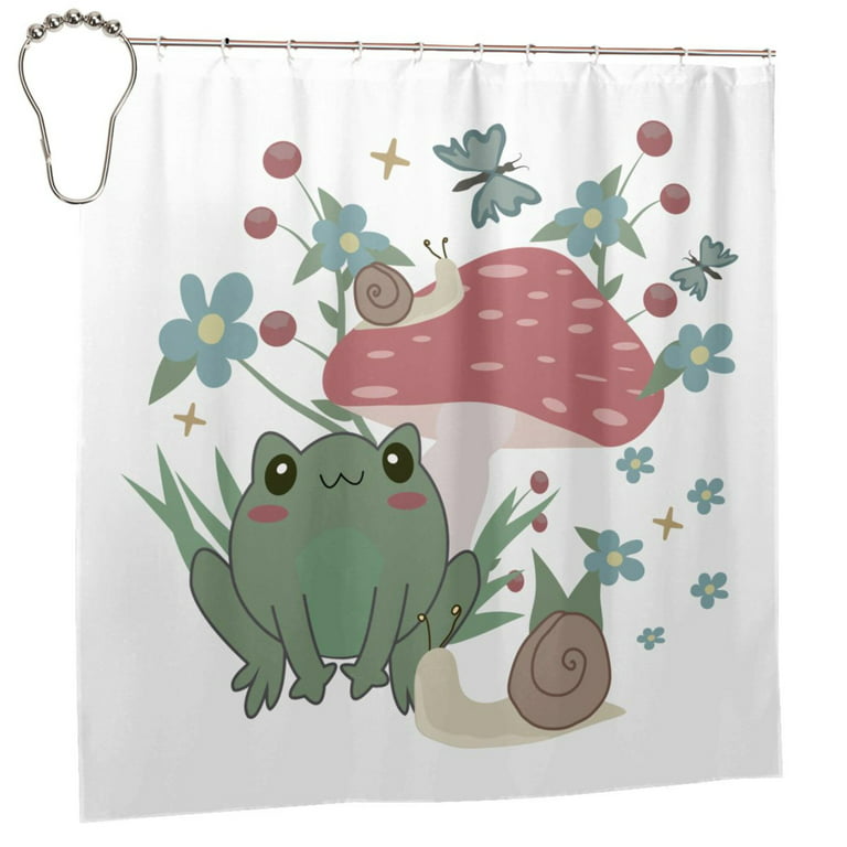 XMXY Cartoon Frog Cottagecore Mushroom Long Shower Curtains, Waterproof  Weighted Thick Bathroom Curtain with 12 Iron Hook, 72x72 Inch 