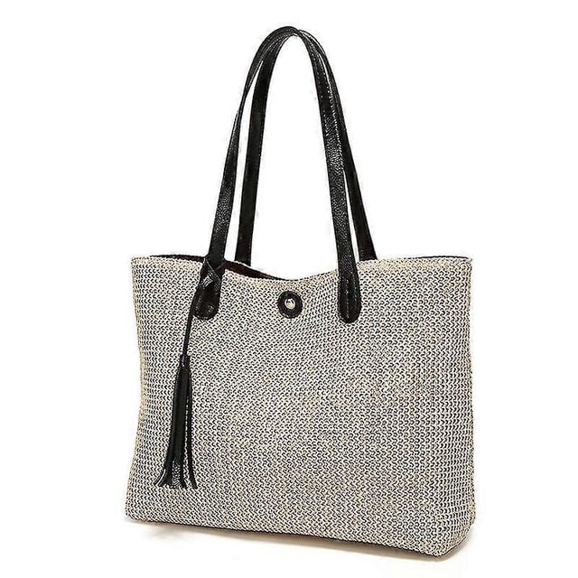 Women's Straw Beach Bag Handbag Shoulder Bag Summer Handbag, Black