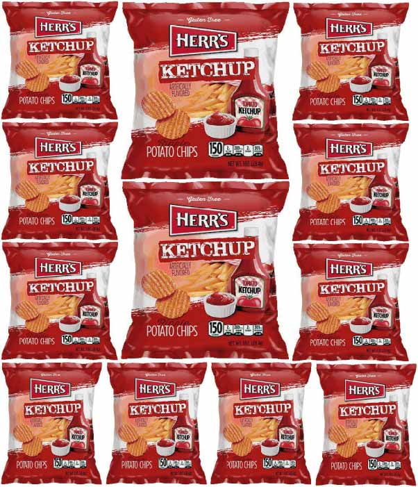 Herr's Ketchup Flavor Potato Chips, 1oz Bag (Pack of 12, Total of 12 Oz