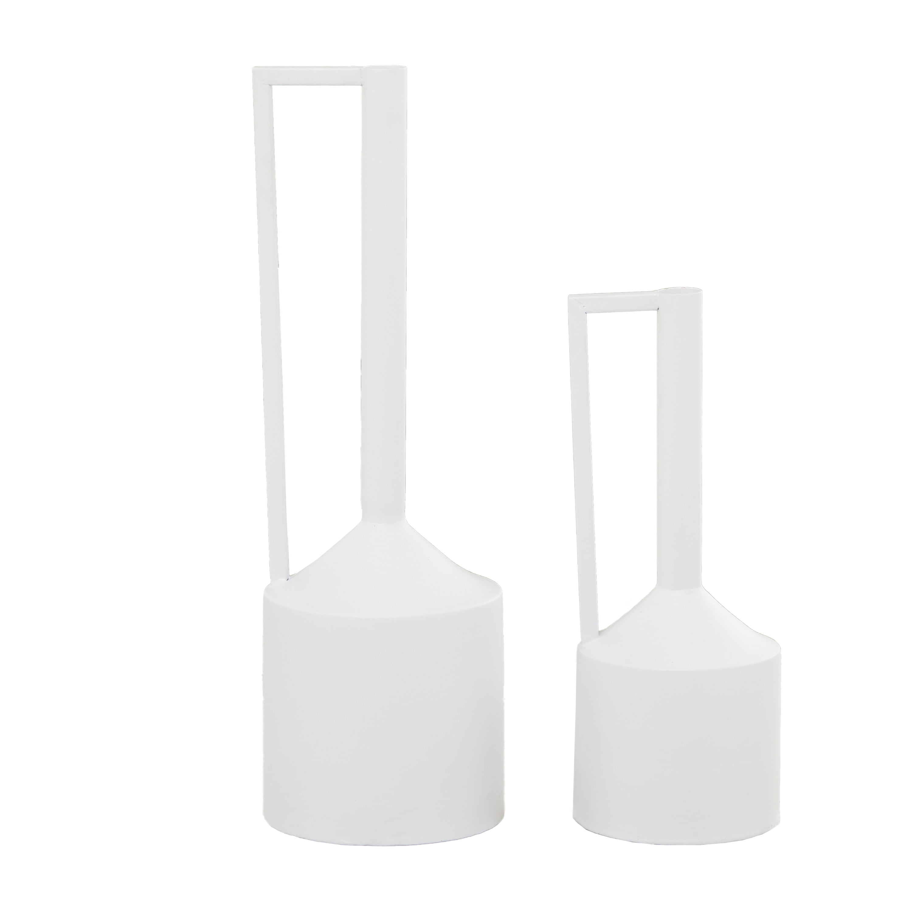CosmoLiving by Cosmopolitan 22", 16"H White Metal Vase with Handles, Set of 2