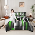 thumbnail image 4 of Manfei Black Green Gray Bedding Comforter Set 2pcs, Modern Gradient Stripe Twin Comforter Sets, Contemporary Geometric Bedding Set, Lightweight Room Decor, 4 of 8