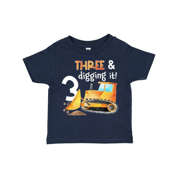 Inktastic Three and Digging It Bulldozer 3rd Birthday Boys or Girls Toddler T-Shirt