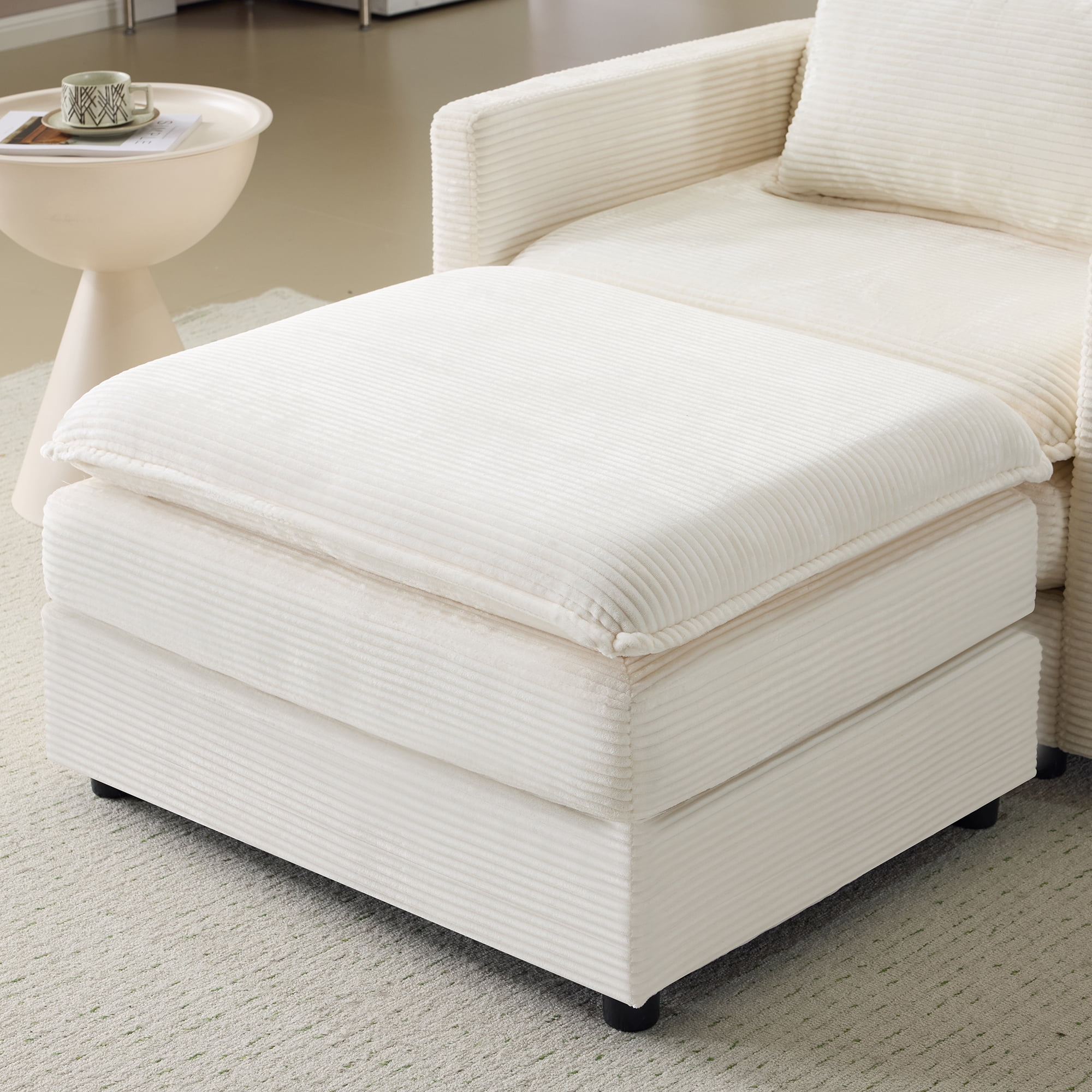 Gewnee 54"Cloud Sofa,Deep Seat Modular Single Sofa with Pillow and Ottoman,Comfy Corduroy Sofa Chair for Living Room,Bedroom,Apartment.Beige