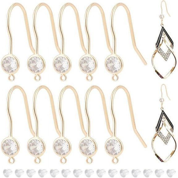 12Pcs Real 18K Gold Plated Earring Hooks with Cubic Zirconia Vertical Loop and 30Pcs Plastic Ear Nuts for DIY Earring Jewelry Making Craft for diy