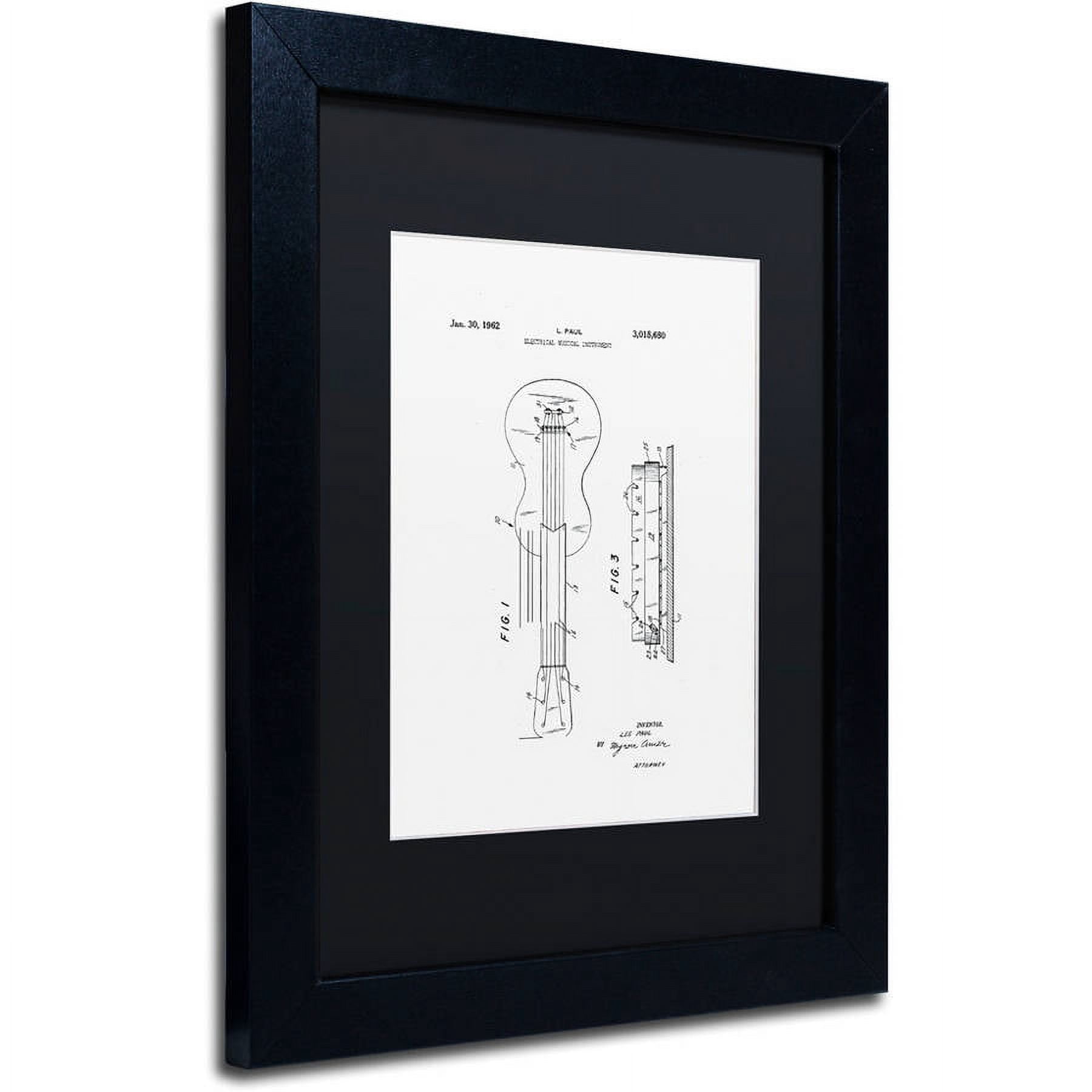 Trademark Fine Art "Gibson Electric Guitar Patent White" Canvas Art by Claire Doherty, Black Matte, Black Frame