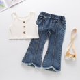 thumbnail image 3 of EIMELI Bébé Fille Nourrisson Tout-Petit Couleur Unie Col Rond Haut Ourlet Effiloché Poche Jeans Évasés Blanc 3T, 3 of 10