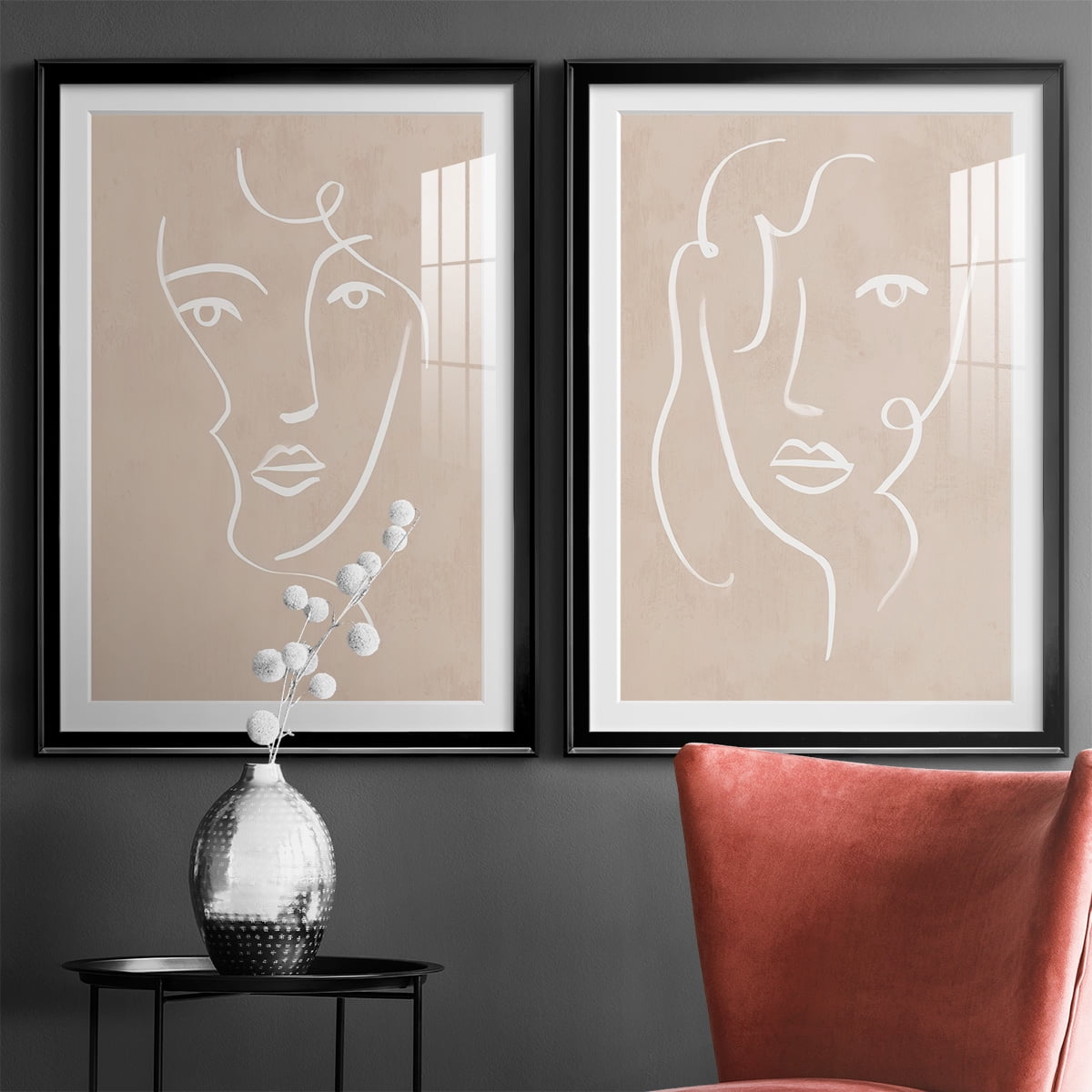 Wexford Home Curly Face I Premium Framed Print, 18.5" x 24.5" - Ready to Hang, Black (Set of 2)