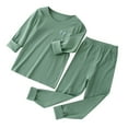 thumbnail image 2 of WhouRiu Toddler Boy Girl Sleepwear Outfits Solid Color Long Sleeve Tshirt Pants Child Spring Comfortable Soft Outfit Set Green,Size 2-3 Y, 2 of 2