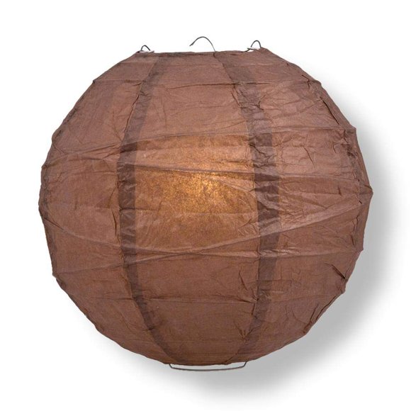 Quasimoon PaperLanternStore.com Lanterne Ronde en Papier 24 Pouces Marron, Nervures Croisées, Décoration Suspendue