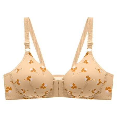 MIASHUI Bras Women s Front Side Buckle Lace Edge without Steel Ring Movement Seamless Gathering Adjustment Yoga Sleep Large Bra Bras for Women Beige