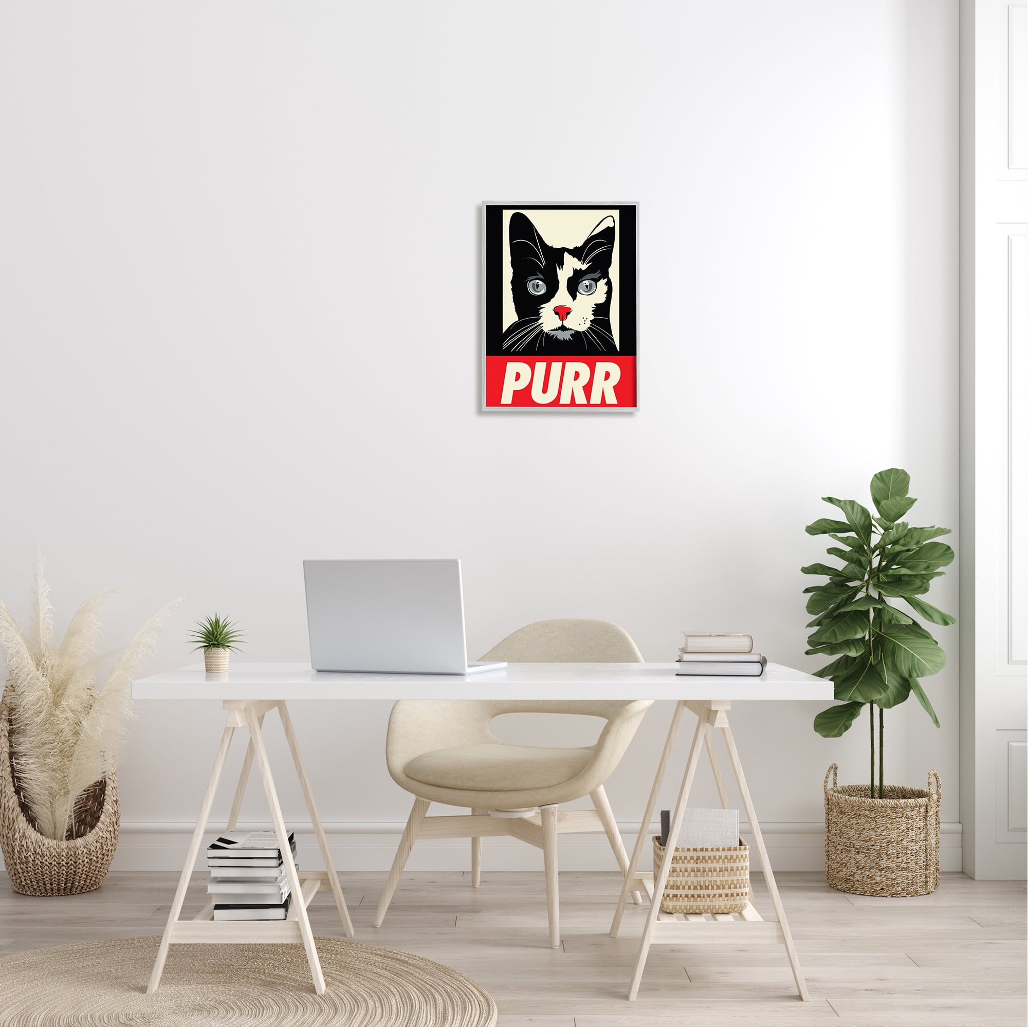 Stupell Industries Purr Text Vintage Cat Red Black Pictural Sign Framed Wall Art, 16 x 20, Design by Rachel Caldwell