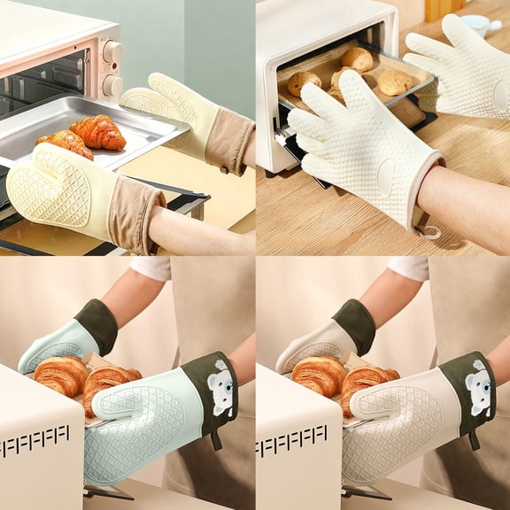 Silicone Oven Mitts Silicone Oven Gloves Heat Resistant Kitchen Mitts for Baking Cooking and Microwave Use(Beige,2Pcs) Rkxzt