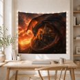 thumbnail image 5 of Black Dragon Curled Around a Mountain Fortress, Mystical Fantasy for Dragon Fans, Guardian Castle Art, Housewarming Gift, Tapestry Wall Hanging for Bedroom and Study Room, 5 of 7
