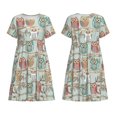 thumbnail image 3 of Bixox Robe d'Été à Manches Courtes pour Femmes Robe Ample Longueur Genou avec Poches-Hiboux Mignon, 3 of 7