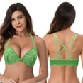 thumbnail image 4 of Curve Muse Womens Push Up Add 1 and a half Cup Underwire Halter Front Close Bras -2PK-Green,Yellow-34DD, 4 of 7