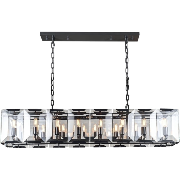 Chandelier MONACO Transitional Rectangular Frame 16-Light Flat Black Mat EL-2704