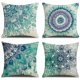 thumbnail image 1 of 4 light blue cushion covers with flowers 45cm x 45cm (18 x 18 inch), peacock blue hand painted flower pillowcases, a set of 4 square pillowcases with invisible zippers, suitable for sofas and canapes, 1 of 5