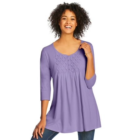 

Woman Within Women s Plus Size Smocked Henley Trapeze Tunic Tunic