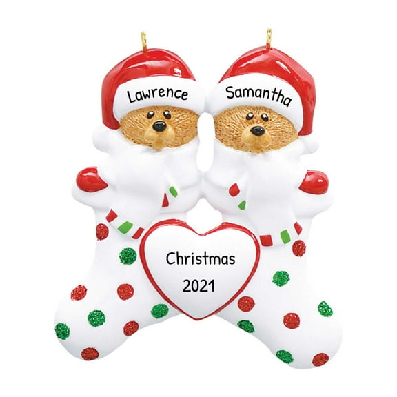 Personalized Couple Ornaments 2024 - Heart Bears Ornaments for Christmas Tree Bear Home Decorations