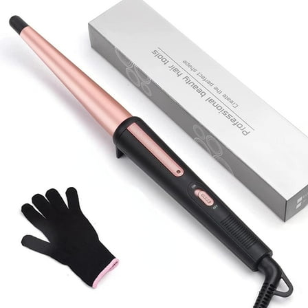 Hair Curling Wand Tapered Curling Iron Hair Curler Wand, 0.5-1Inch, Ceramic, Dual Voltage, Professional, Heat-Resistant Glove, Pink
