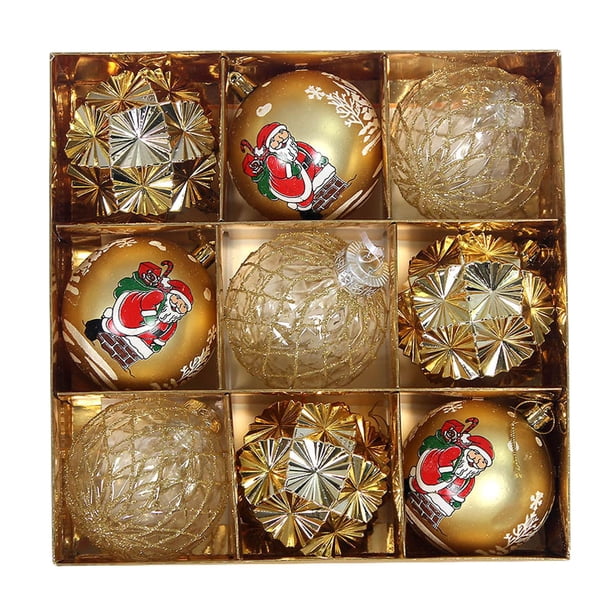 9x colgantes decorativos para colgar en el de Navidad con lazo colgante, adornos de bolas de Navidad para fiesta, boda, guirnalda, sala de estar Oro