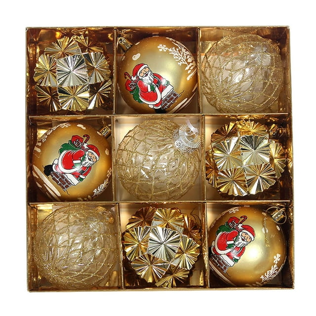 9x colgantes decorativos para colgar en el de Navidad con lazo colgante, adornos de bolas de Navidad para fiesta, boda, guirnalda, sala de estar Oro
