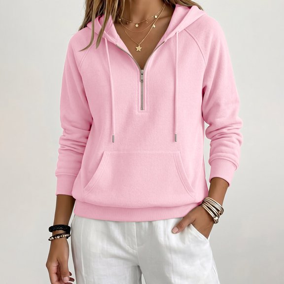 Womens Raglan Hoodies Half Zip Up Drawstring Long Sleeve Sweatshirts Fall Loose Casual Hooded Sweatshirts with Pocket, 2XL