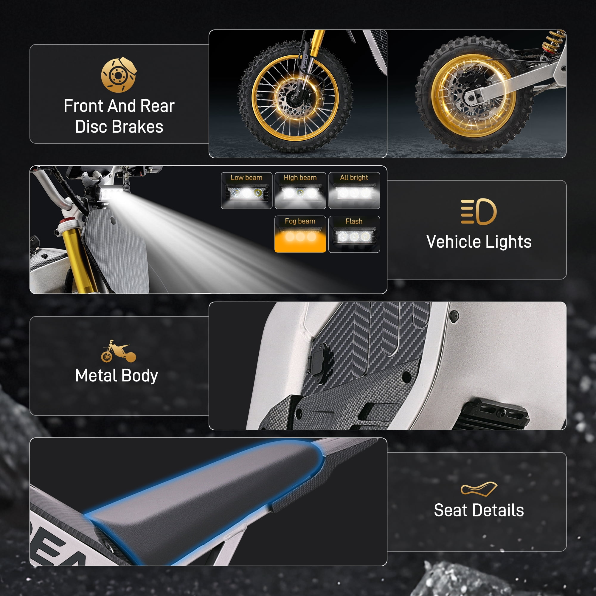 QEASET Electric Dirt Bike, 3000W (Peak Power) 48V, All Terrain Motorized Dirt Bikes, Cool Gifts, Black
