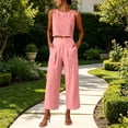 thumbnail image 6 of Linen Cotton Two Piece Pant Set For Women Business Casual Pleated Straight Leg Easy Vacation Daywear Summer Functional Daily Wear For Weekend For Vacation, 6 of 7