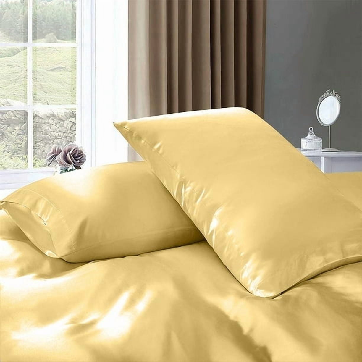 Pure Mulberry Silk Zipper Duvet Cover - 19 Momme 6A Graded Silk - 1 Piece Duvet Cover Alaskan King 120" x 132", Gold