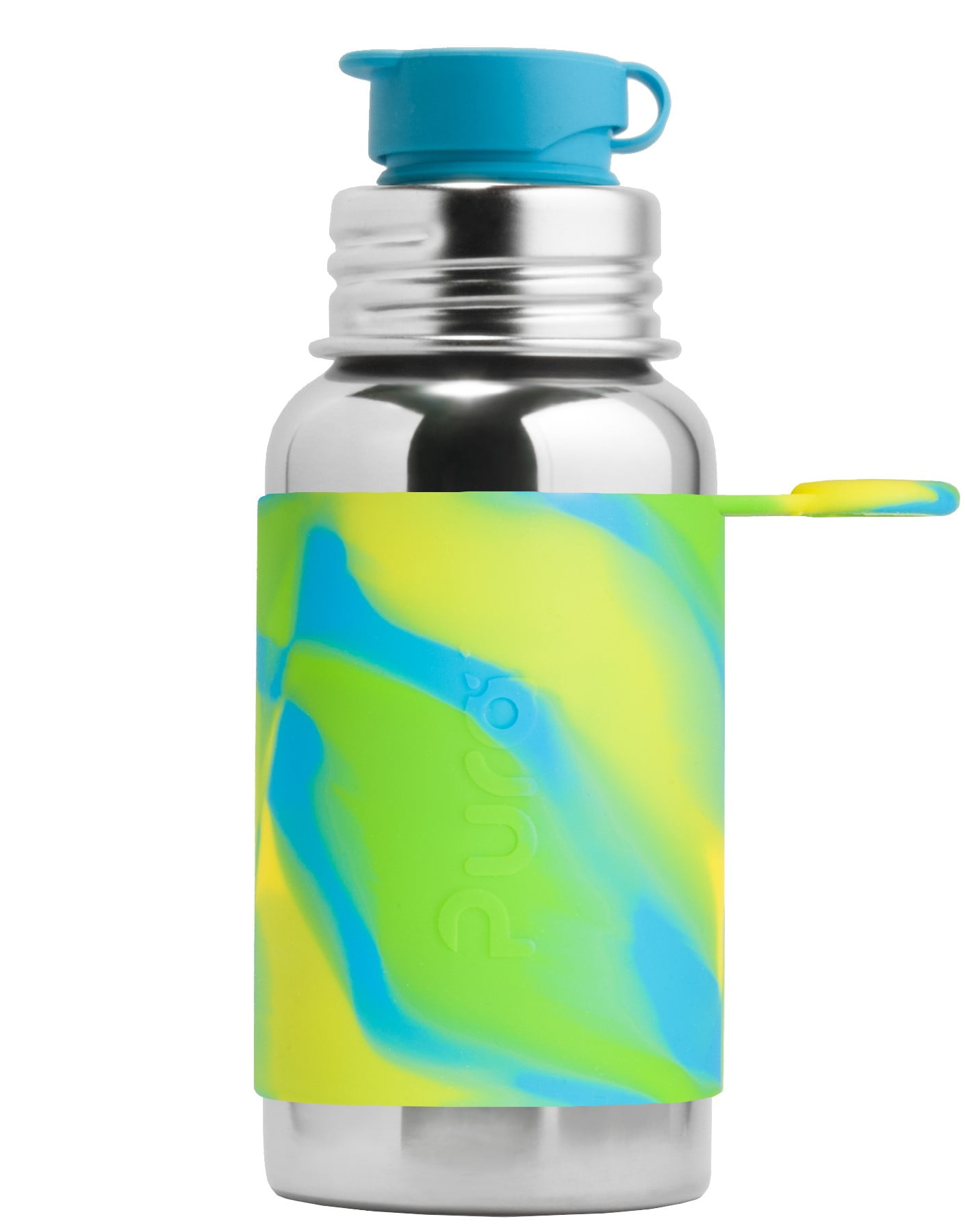 Pura Sport 18 OZ/550 ML Stainless Steel Water Bottle with Silicone Sport  Flip Cap & Sleeve Aqua Swirl (Plastic Free, Nontoxic Certified, BPA Free)