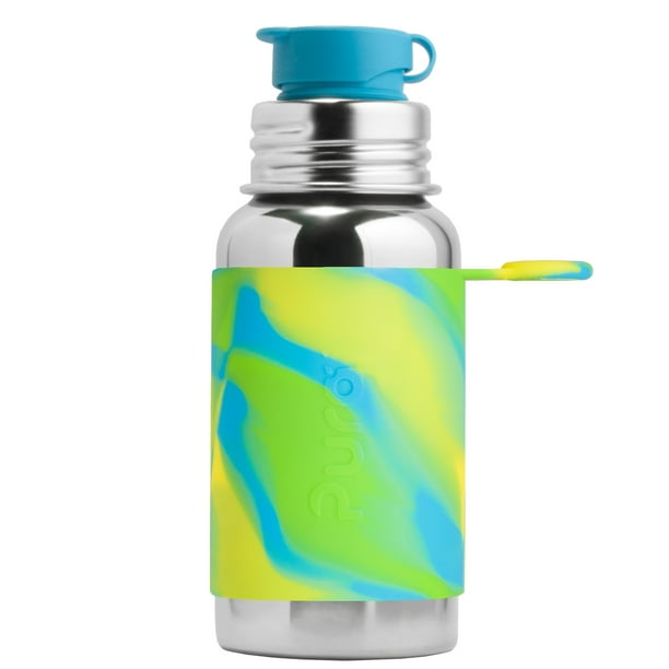 Pura Sport 18 OZ/550 ML Stainless Steel Water Bottle with Silicone Sport Flip Cap & Sleeve Aqua