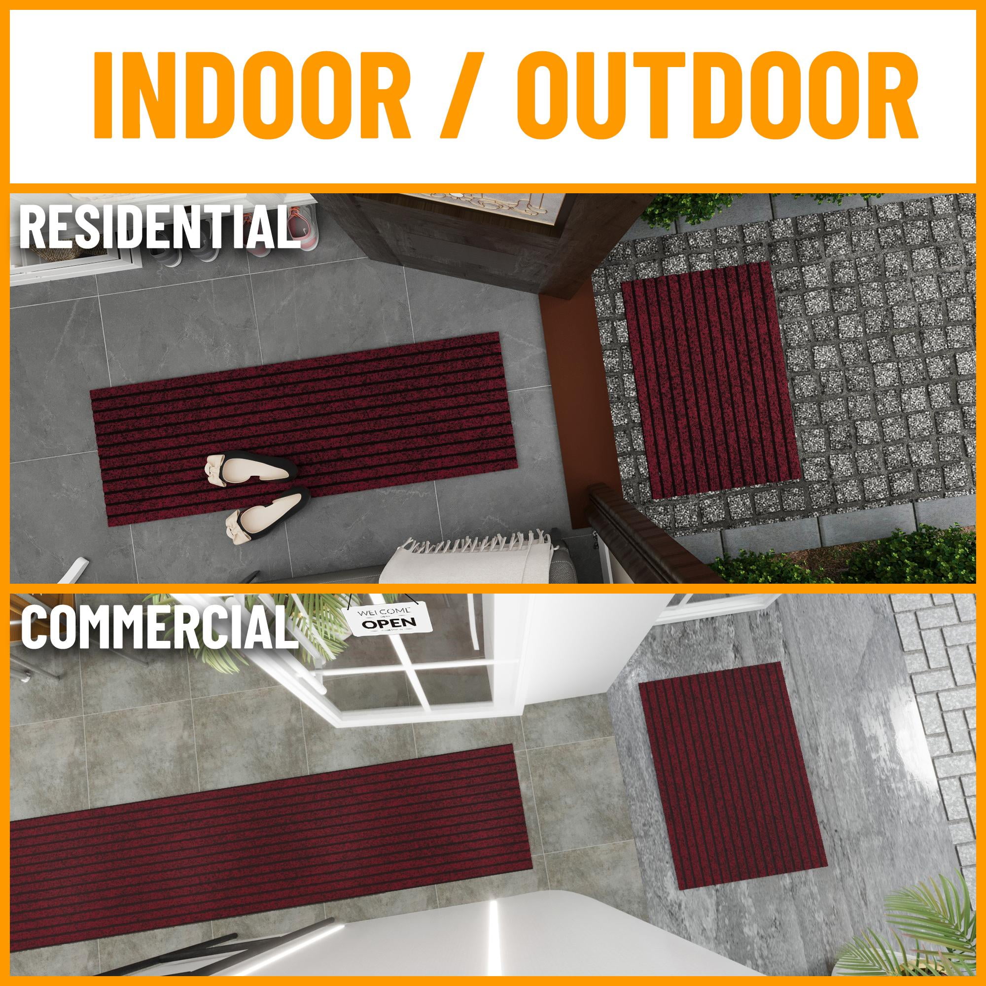 Ottomanson Non-Slip Hallway Runner Rug 2' x 16' Indoor/Outdoor Custom Size Utility Carpet for Garage, Red Ribbed