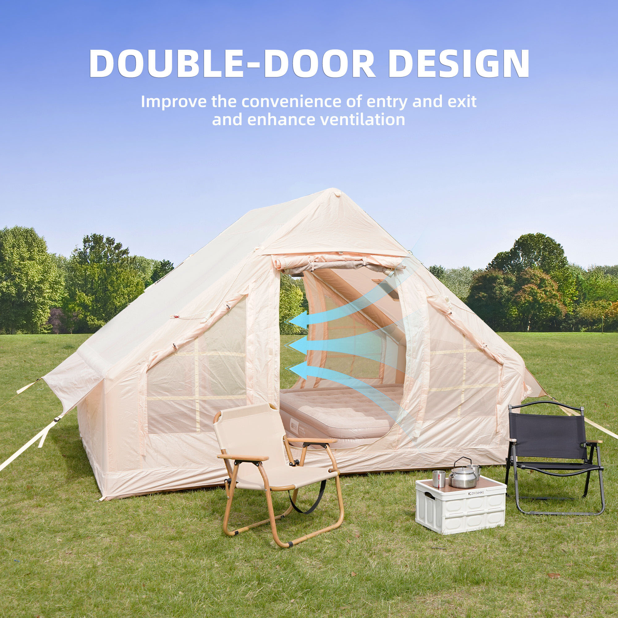 CQSXDA Inflatable Camping Tents With Hand Pump, Waterproof 4 Seasons Oxford Cabin Tent For Easy Setup Outdoor Adventures