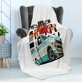 thumbnail image 4 of Truck Soft Flannel Fleece Blanket, Lowrider Pickup with Racing Flag Pattern Background Speeding on the Streets Modified, Cozy Plush for Indoor and Outdoor Use, 60" x 80", Multicolor, by Ambesonne, 4 of 5
