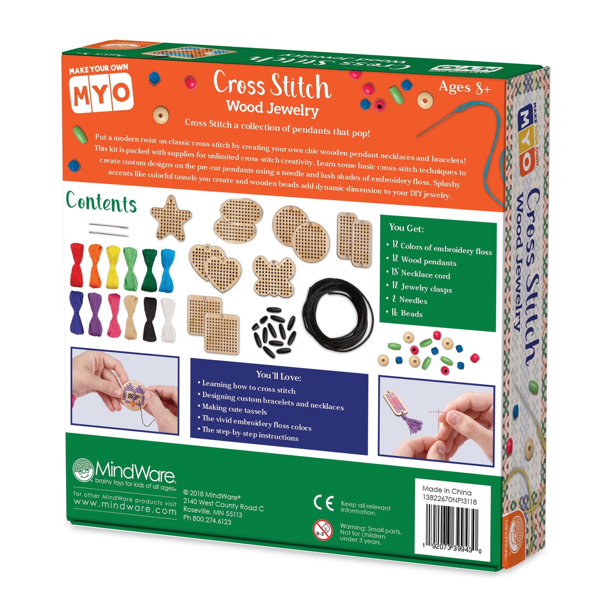 MindWare Make Your Own Cross-Stitch Jewelry - Design, Stitch & Wear - Ages 8+
