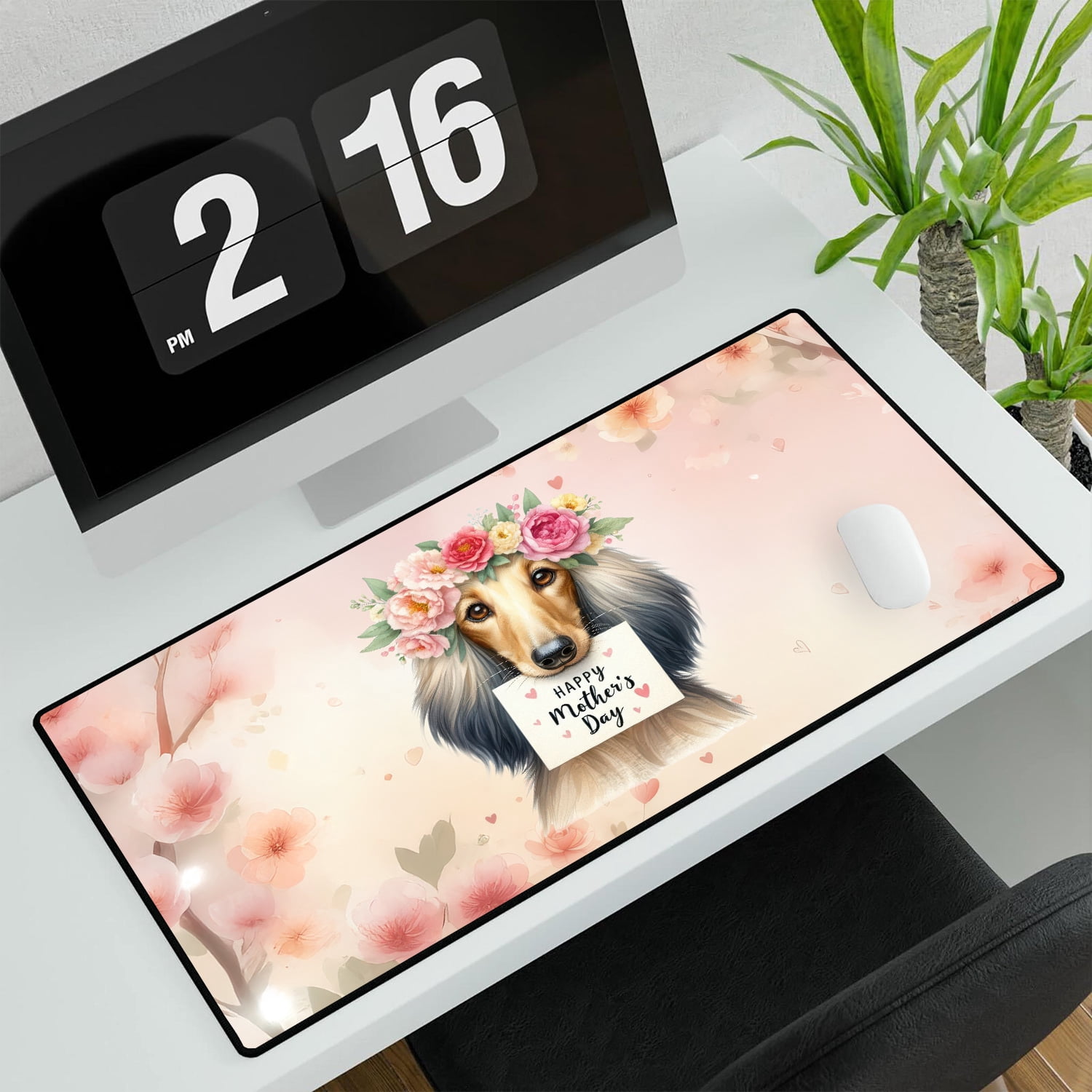 Happy Mother's Day Afghan Hound with Flower Crown and Greeting Card Desk Mat Full Keyboard Mouse Pad Dog Lover Large Mousepad - 13004