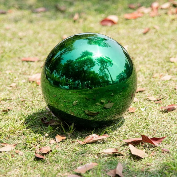 MLINS Polished Stainless Steel Gazing Ball for Home Decor with Green Color and Compact Size