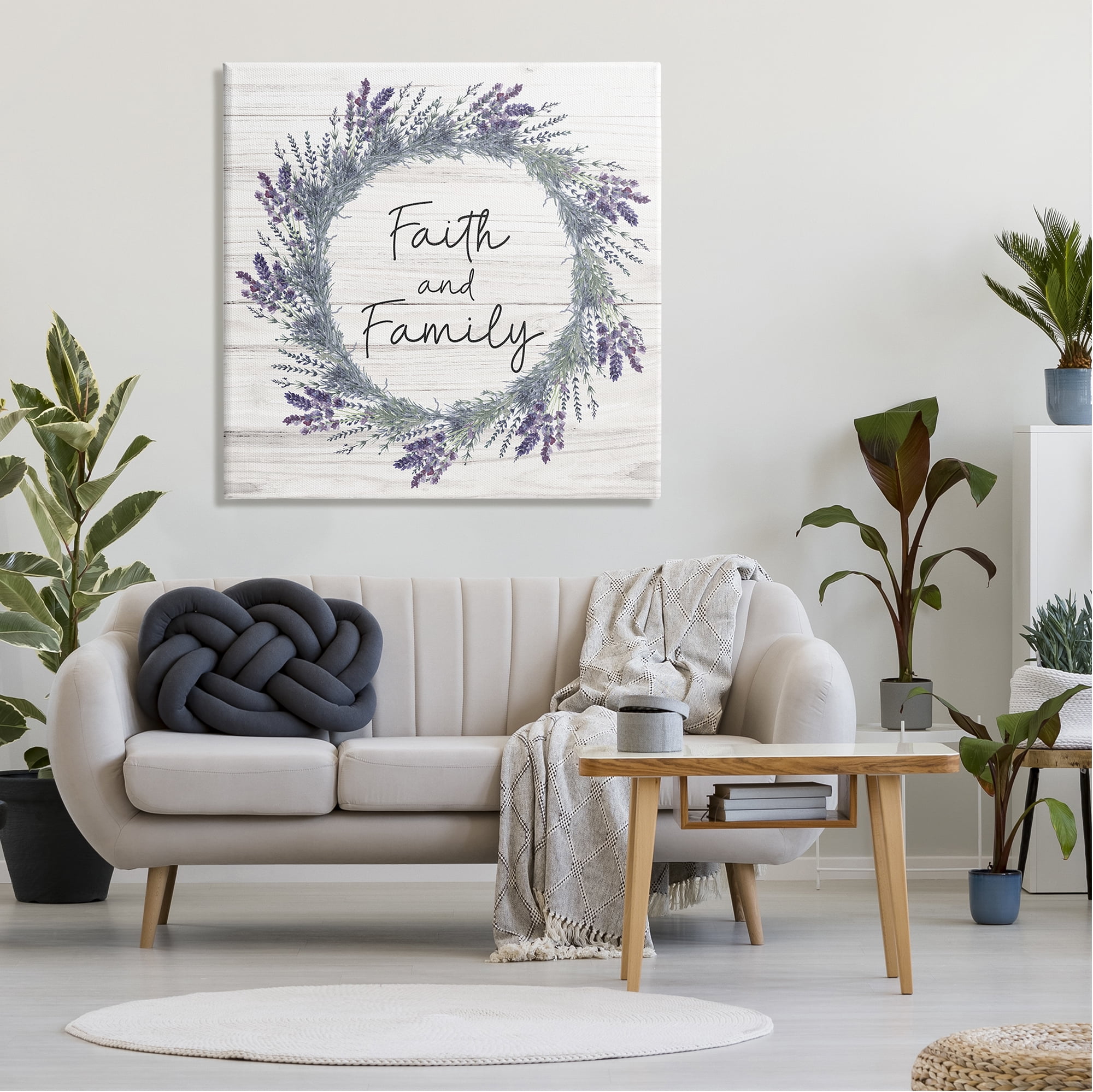 Stupell Industries Faith and Family Sign Blue Hyacinth Florals Wild Thistle Rustic Painting Gallery-Wrapped Canvas Print Wall Art, 36 x 36, Design by ND Art