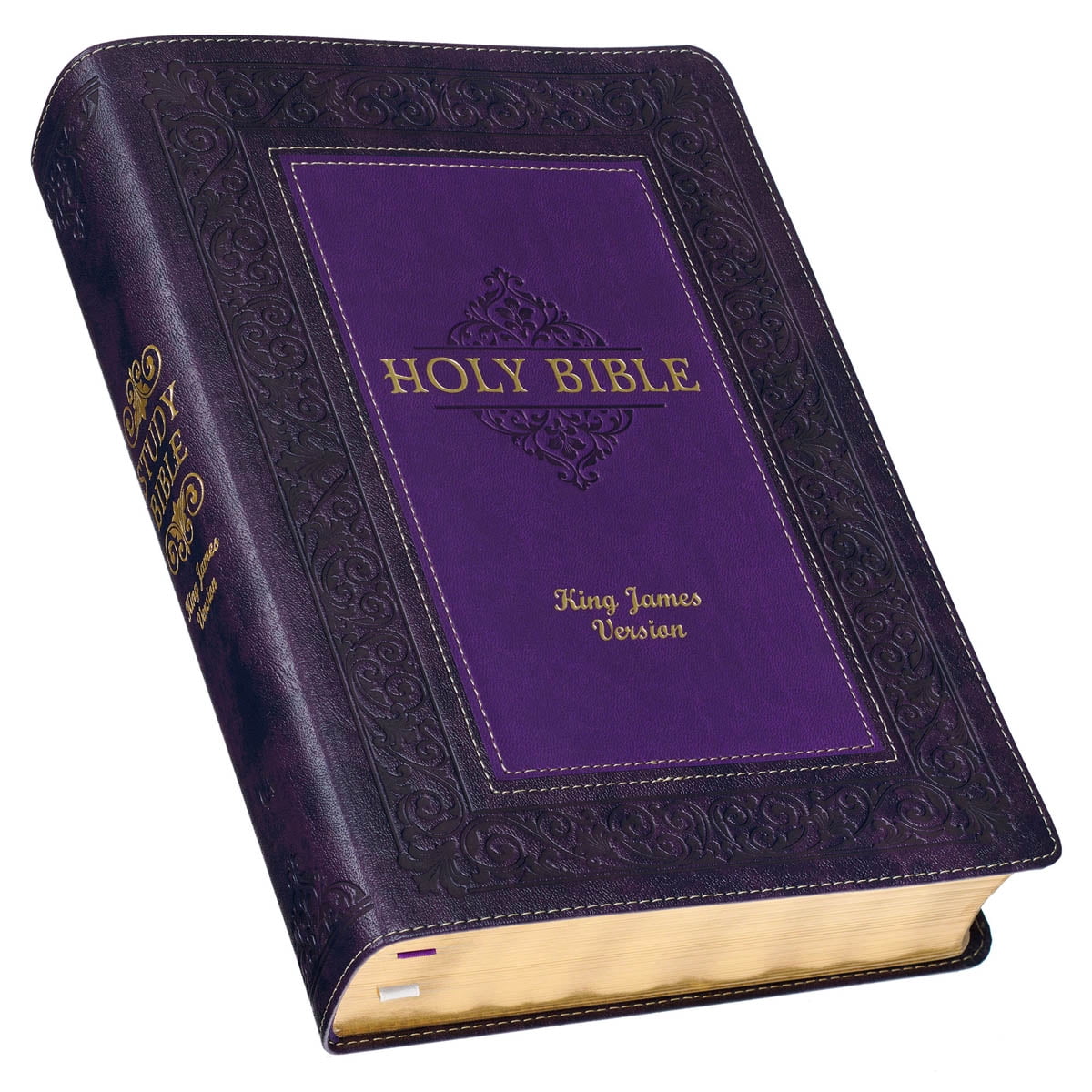 KJV Study Bible, Large Print King James Version Holy Bible, Thumb Tabs, Ribbons, Faux Leather Purple Two-Tone Debossed (Hardcover)